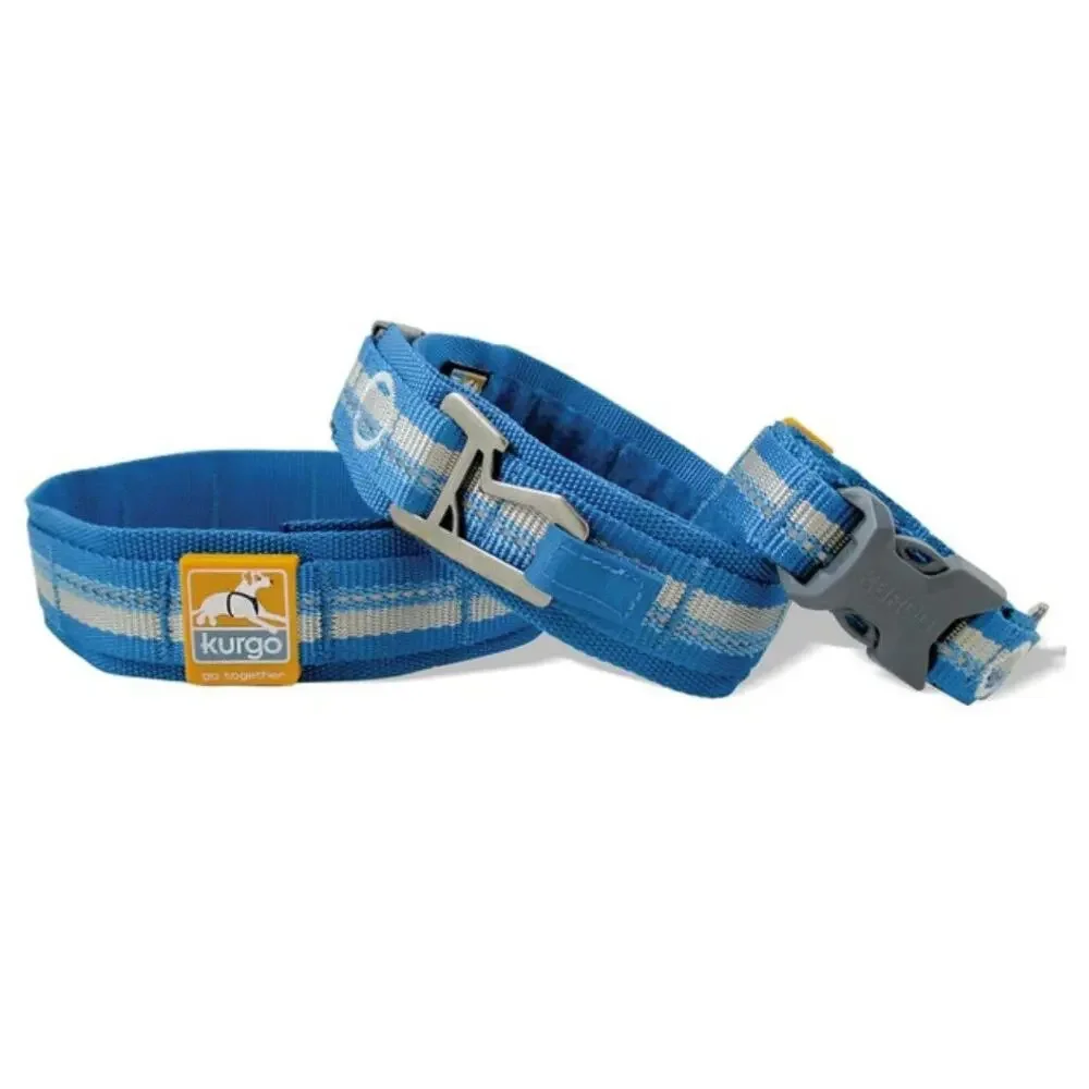 Kurgo Size M RSG Dog Collar Blue Reflective Secure Buckle‎ Closure Comfort New